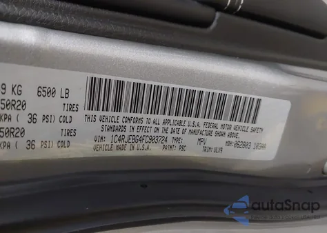 2015 Jeep Grand Cherokee Limited z USA, uszkodzony, nr VIN 1C4RJEBG4FC903724